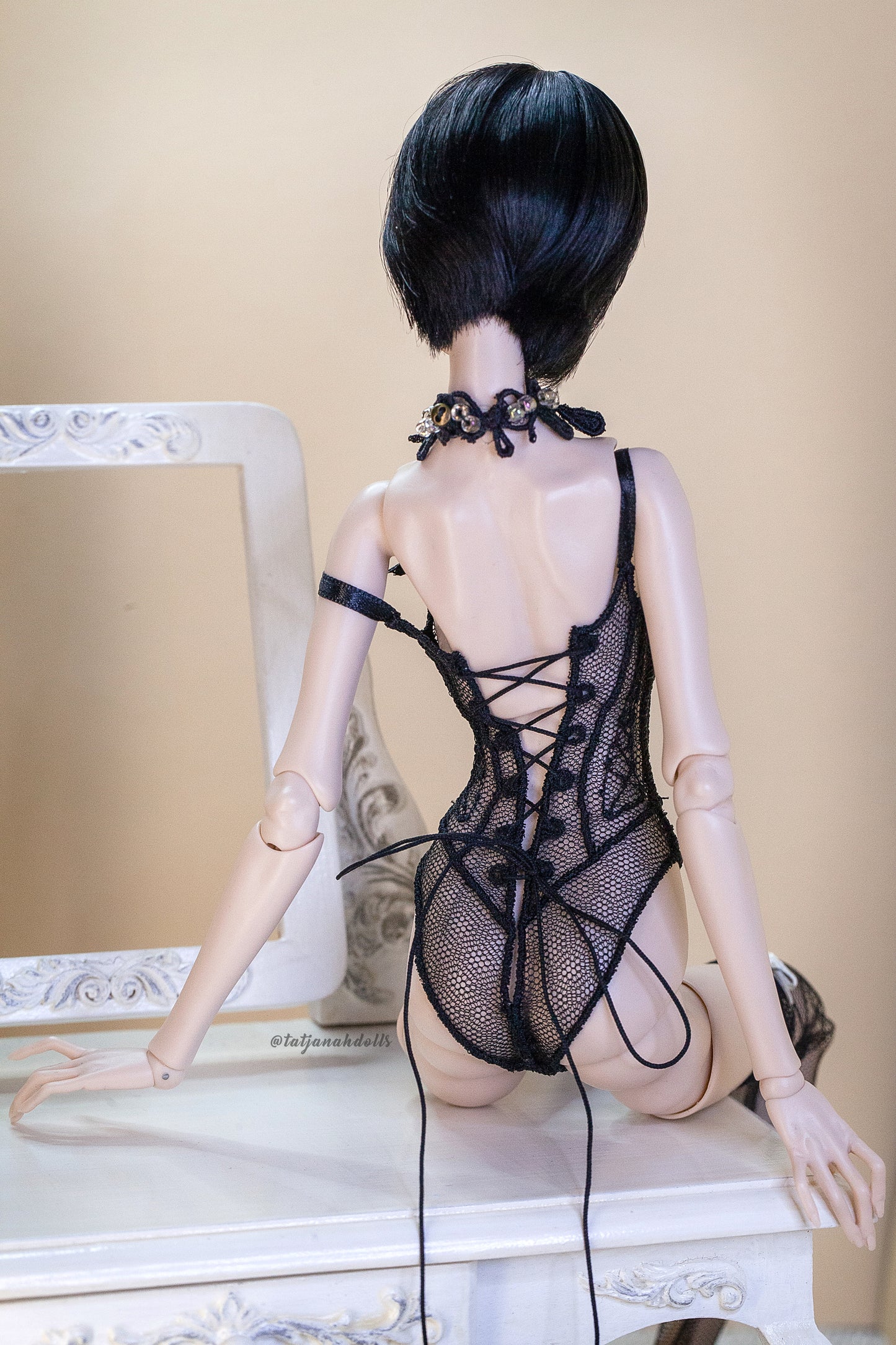 Edle Dessous für Popovy Sisters & Recast Puppen. Body Lingerie Corsage mit Strümpfen