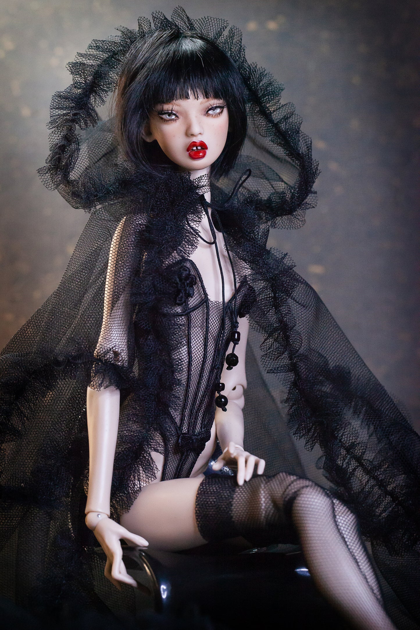 Edle Dessous für Popovy Sisters & Recast Puppen. Body Lingerie Corsage mit Strümpfen und Morgenmantel