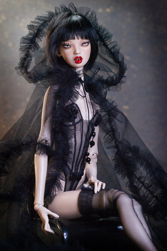 Edle Dessous für Popovy Sisters & Recast Puppen. Body Lingerie Corsage mit Strümpfen und Morgenmantel