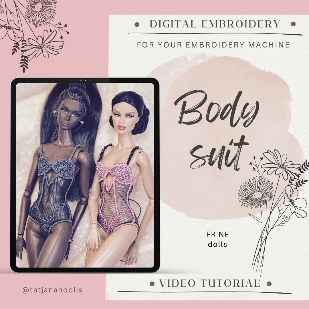 Digital Embroidery /embroidered body suit for Integrity toys FR, NF dolls.  + PDF + Tutorial