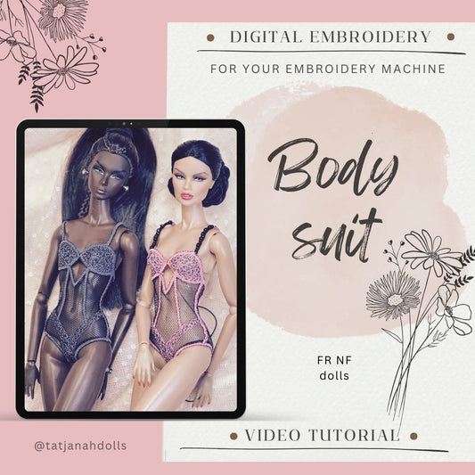 Digital Embroidery /embroidered body suit for Integrity toys FR, NF dolls.  + PDF + Tutorial
