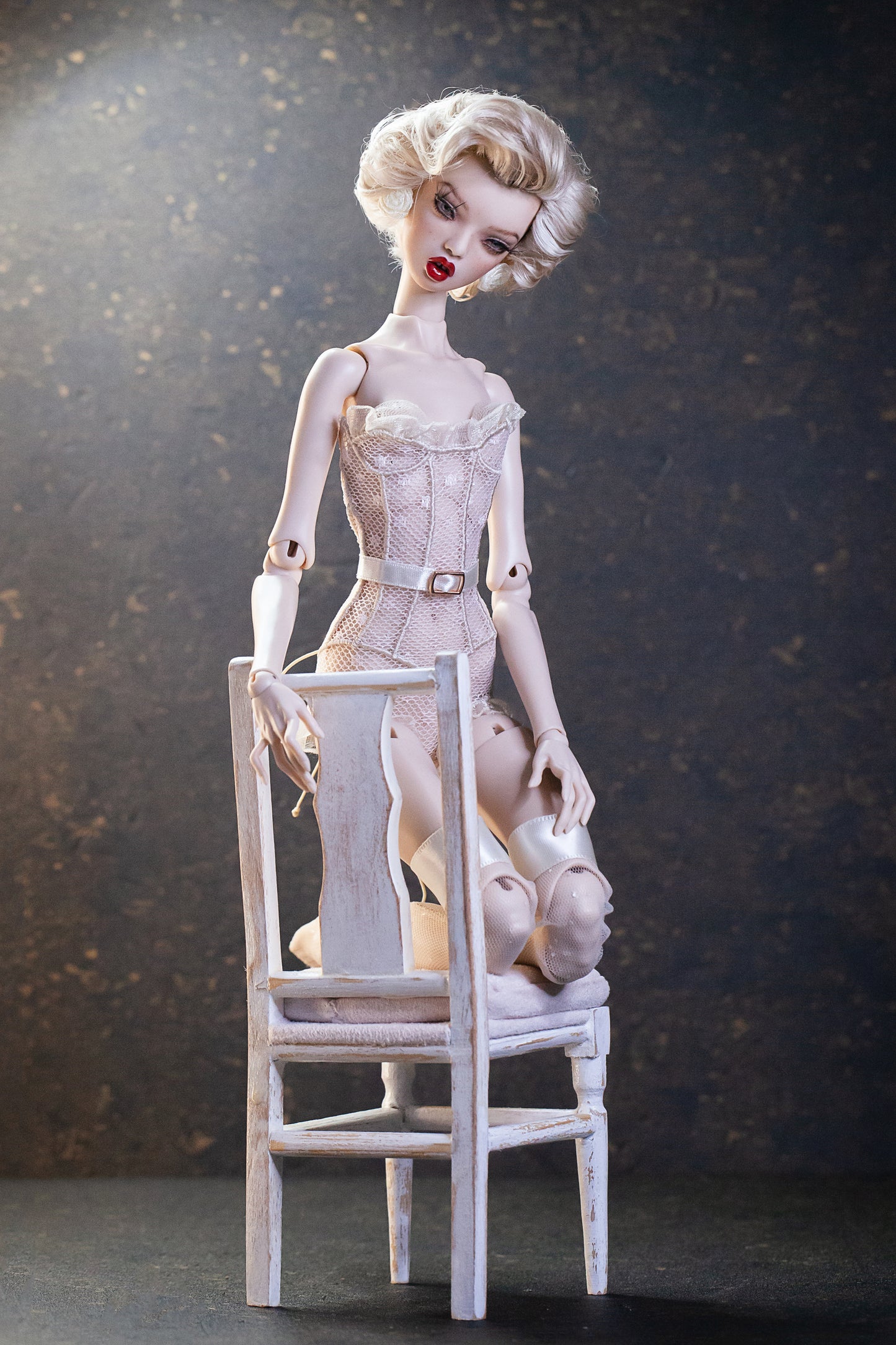 Edle Dessous für Popovy Sisters & Recast Puppen. Body Lingerie Corsage mit Strümpfen und Morgenmantel