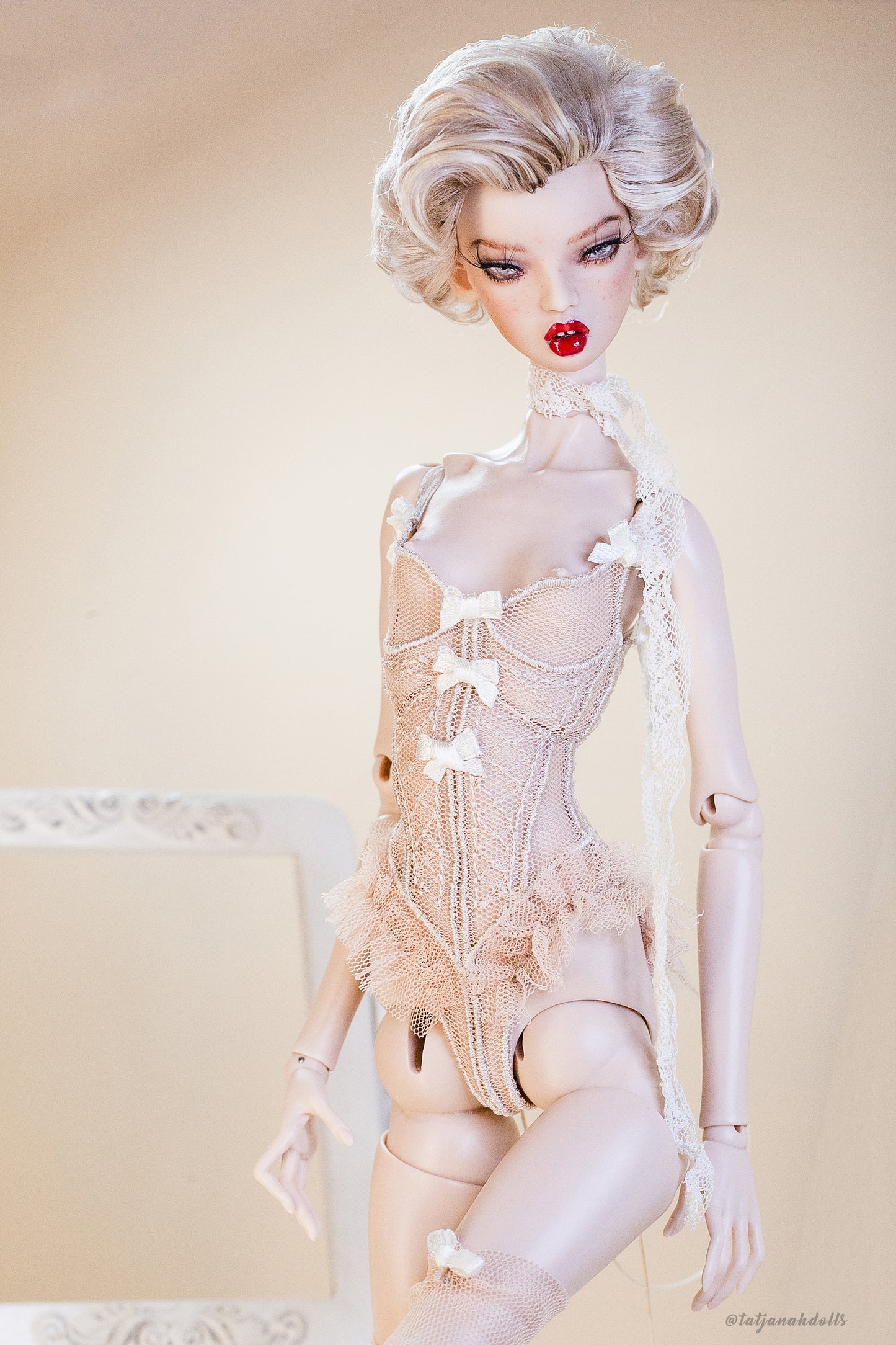 Edle Dessous für Popovy Sisters & Recast Puppen. Body Lingerie Corsage mit Strümpfen