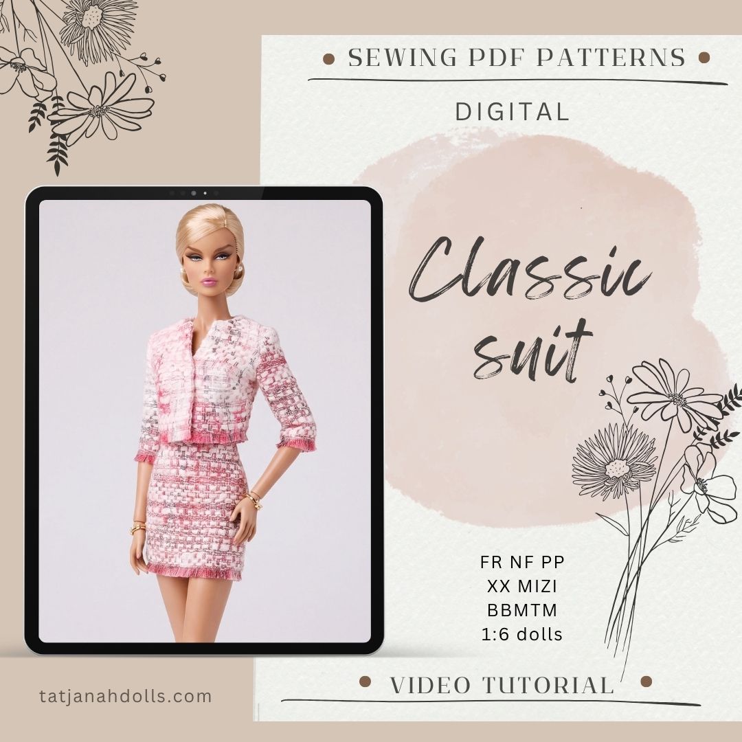 PDF Digital Pattern classic suit for Integrity toys, Mizi, Xian Xian and BB MTM dolls + Video tutorial