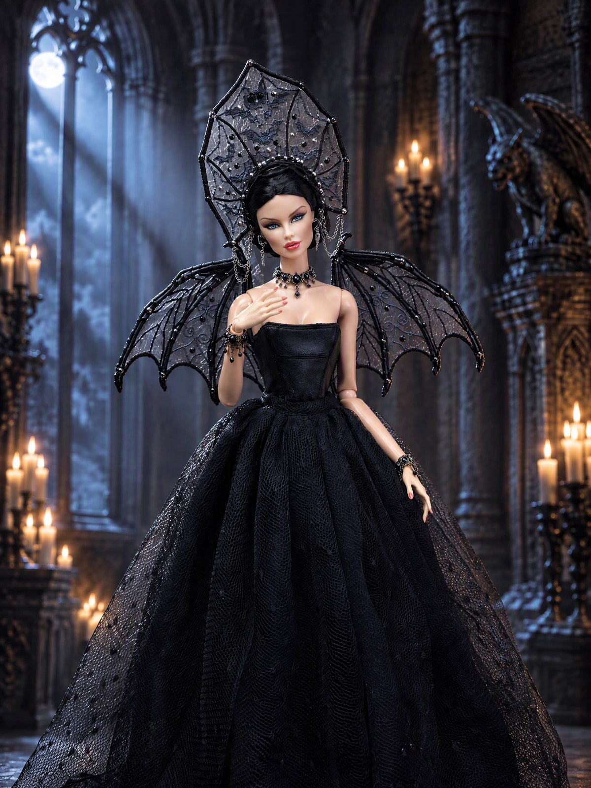Digital Embroidery /embroidered halloween bats kokoshnik for  1/6  dolls +  Video Tutorial