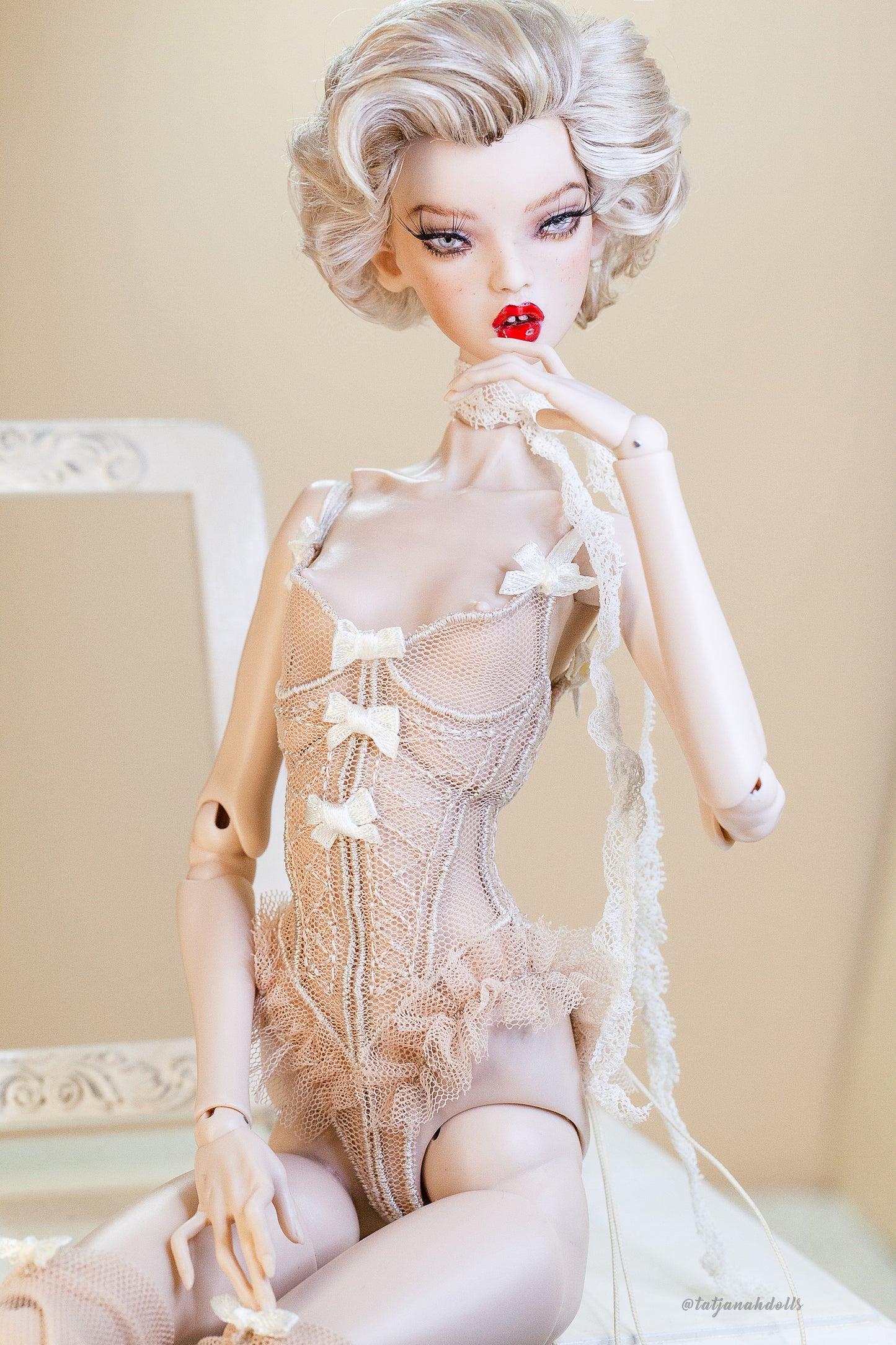 Edle Dessous für Popovy Sisters & Recast Puppen. Body Lingerie Corsage mit Strümpfen