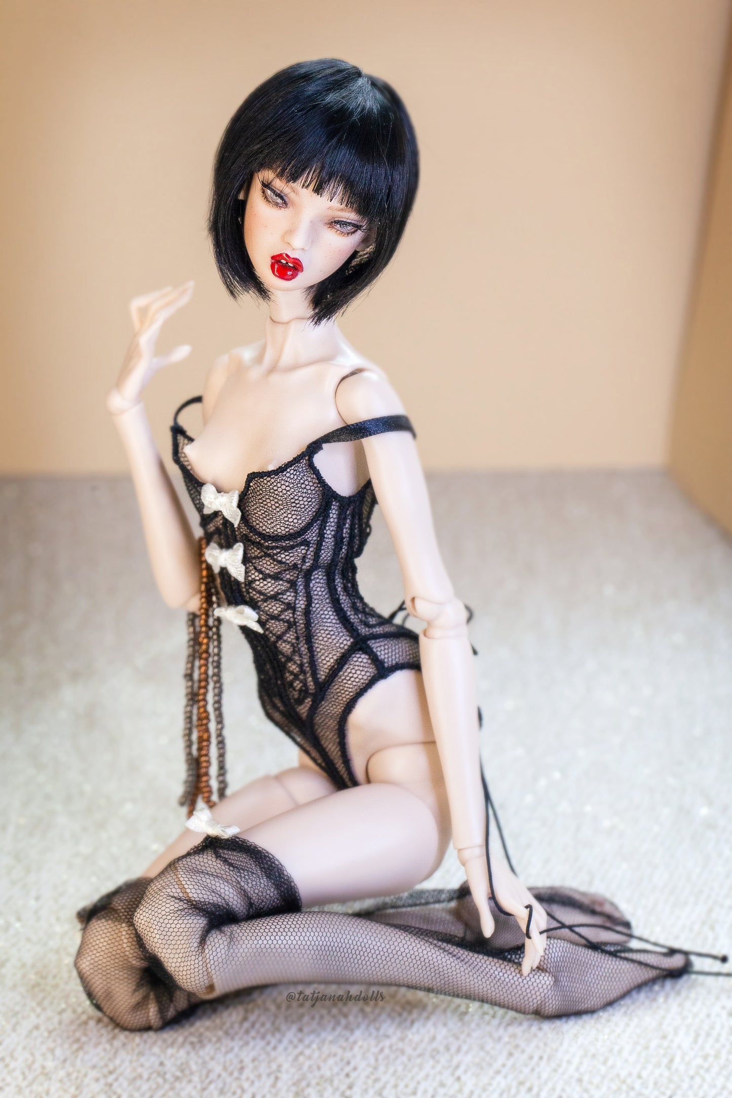 Edle Dessous für Popovy Sisters & Recast Puppen. Body Lingerie Corsage mit Strümpfen