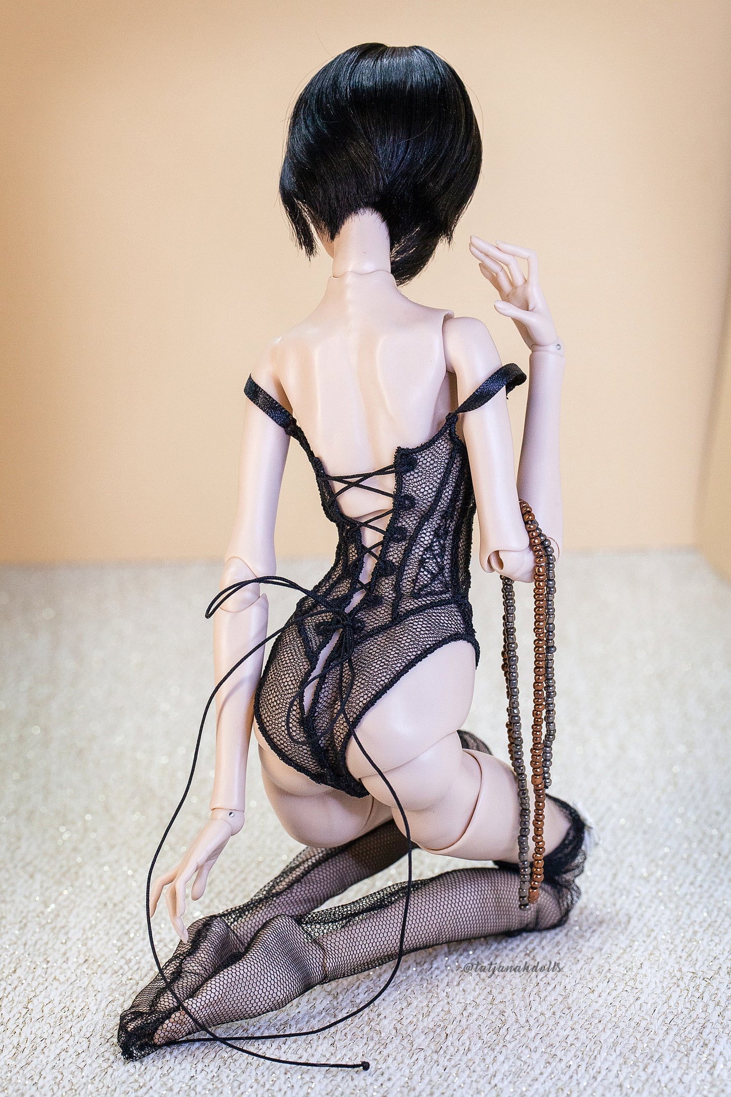 Edle Dessous für Popovy Sisters & Recast Puppen. Body Lingerie Corsage mit Strümpfen