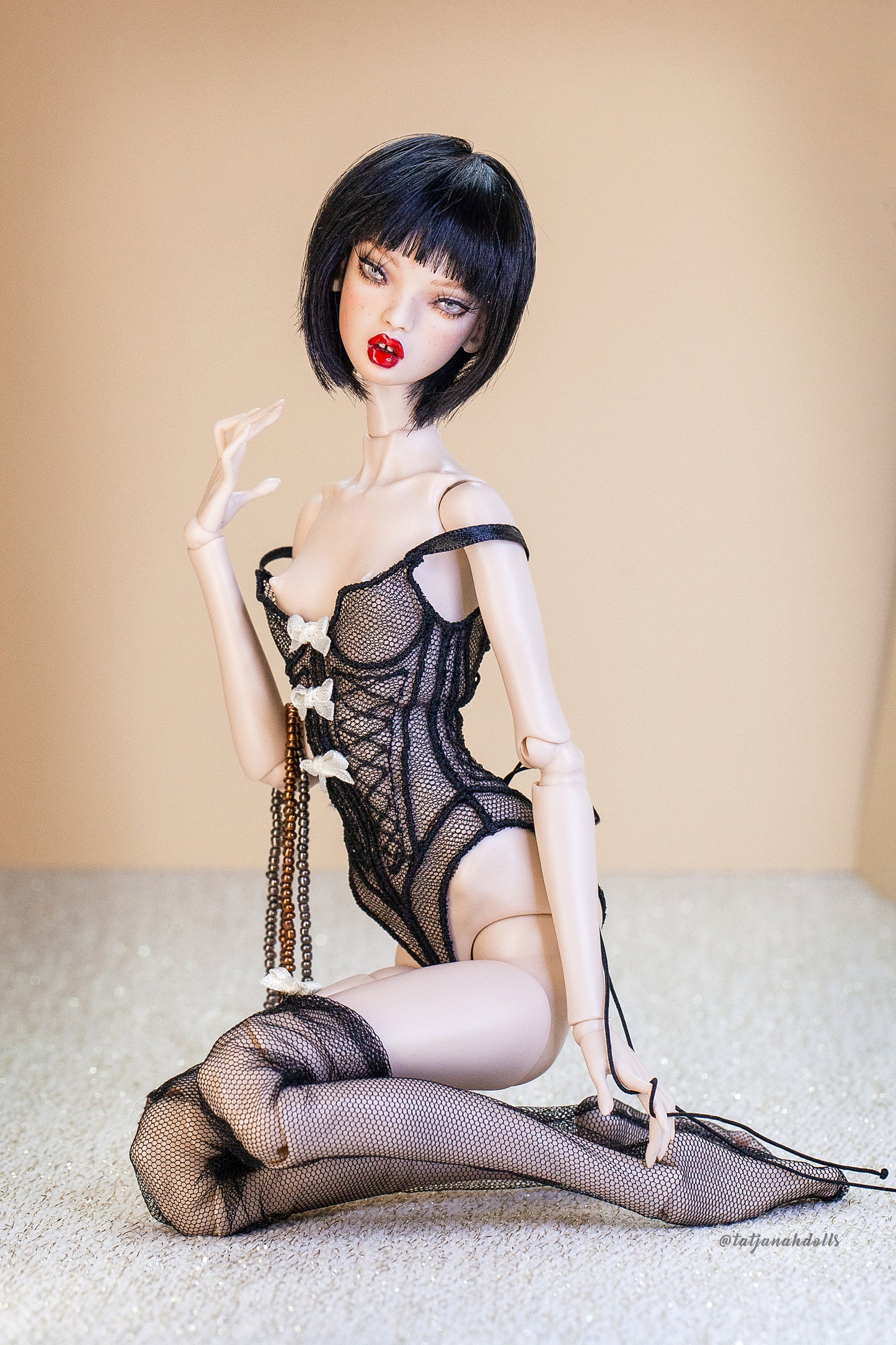 Edle Dessous für Popovy Sisters & Recast Puppen. Body Lingerie Corsage mit Strümpfen