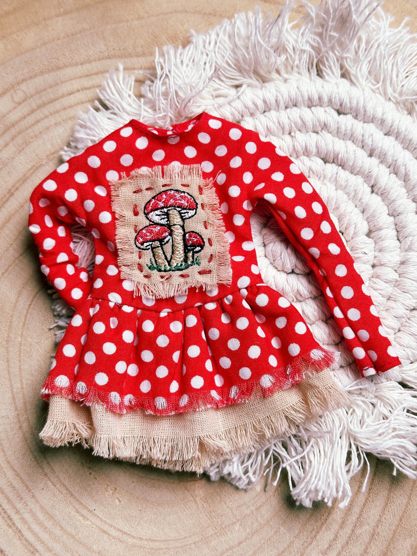 PDF Digital Pattern autumn dress for BB and Blythe 30 cm 12" dolls + VIDEO Tutorial + Mushrooms Embroidery