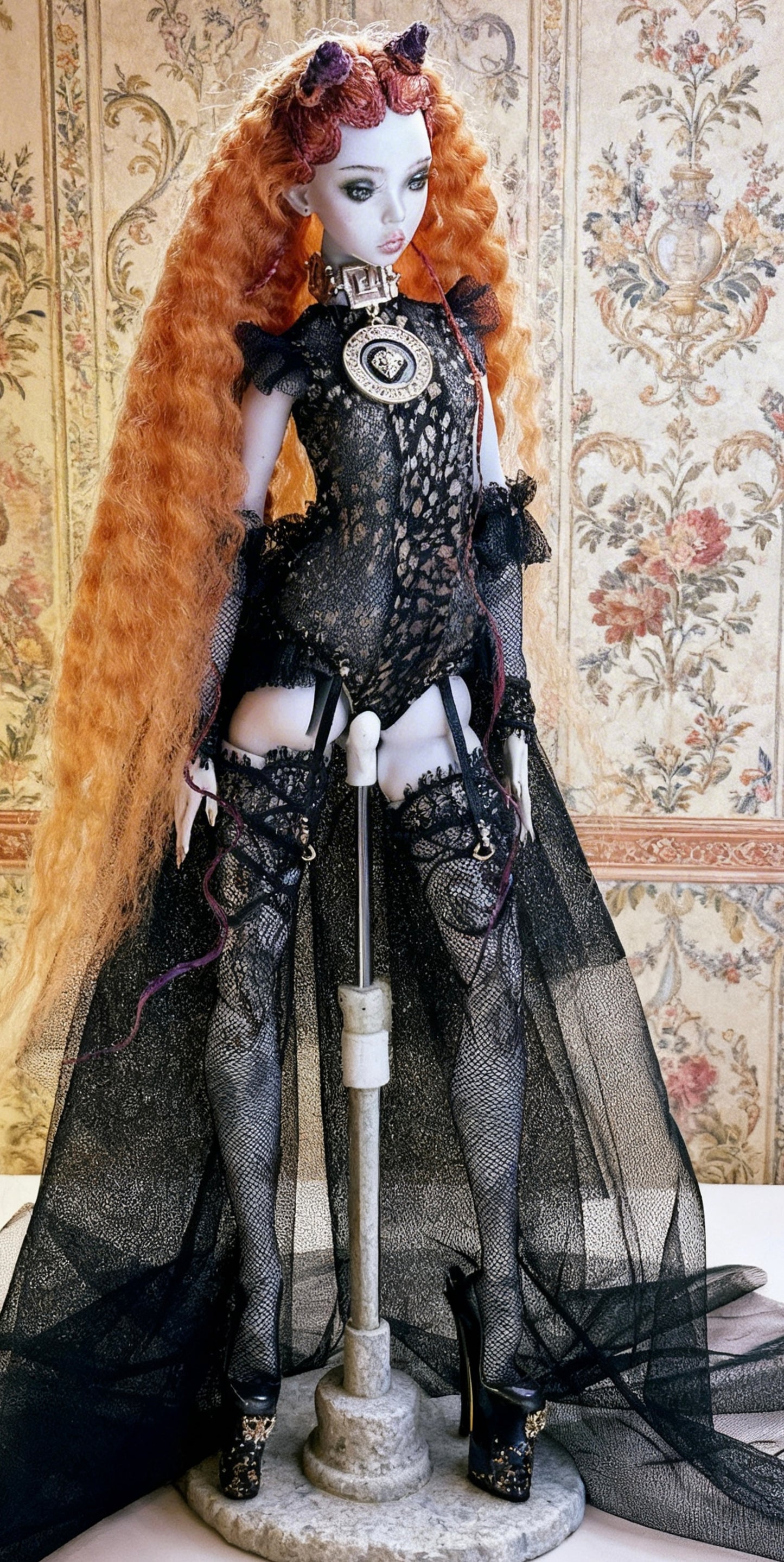 Einzelstück! Edles Gotik Outfit  schwarz- gold für Popovy Sisters VENUS BJD 1/4 Puppen.