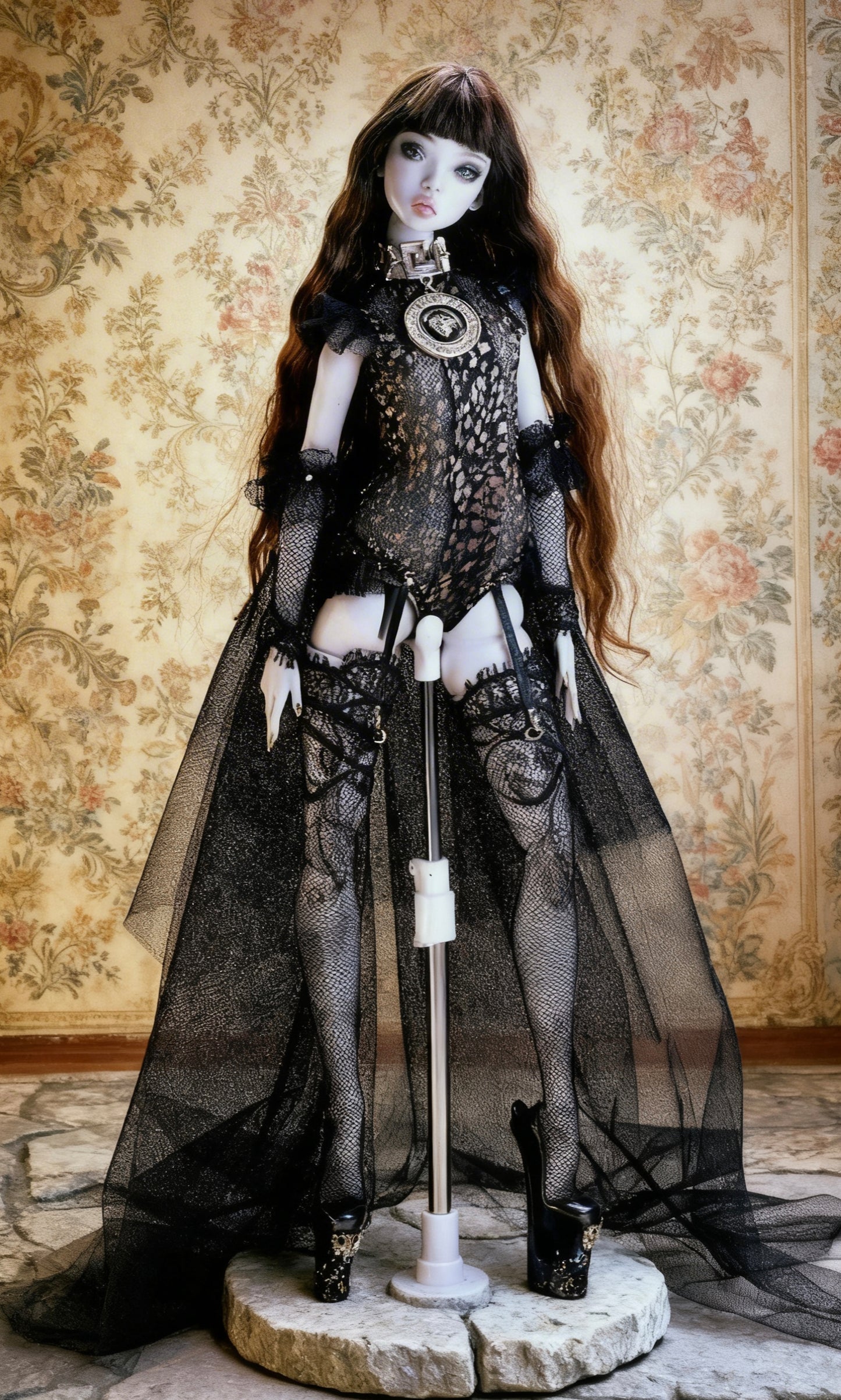 Einzelstück! Edles Gotik Outfit  schwarz- gold für Popovy Sisters VENUS BJD 1/4 Puppen.