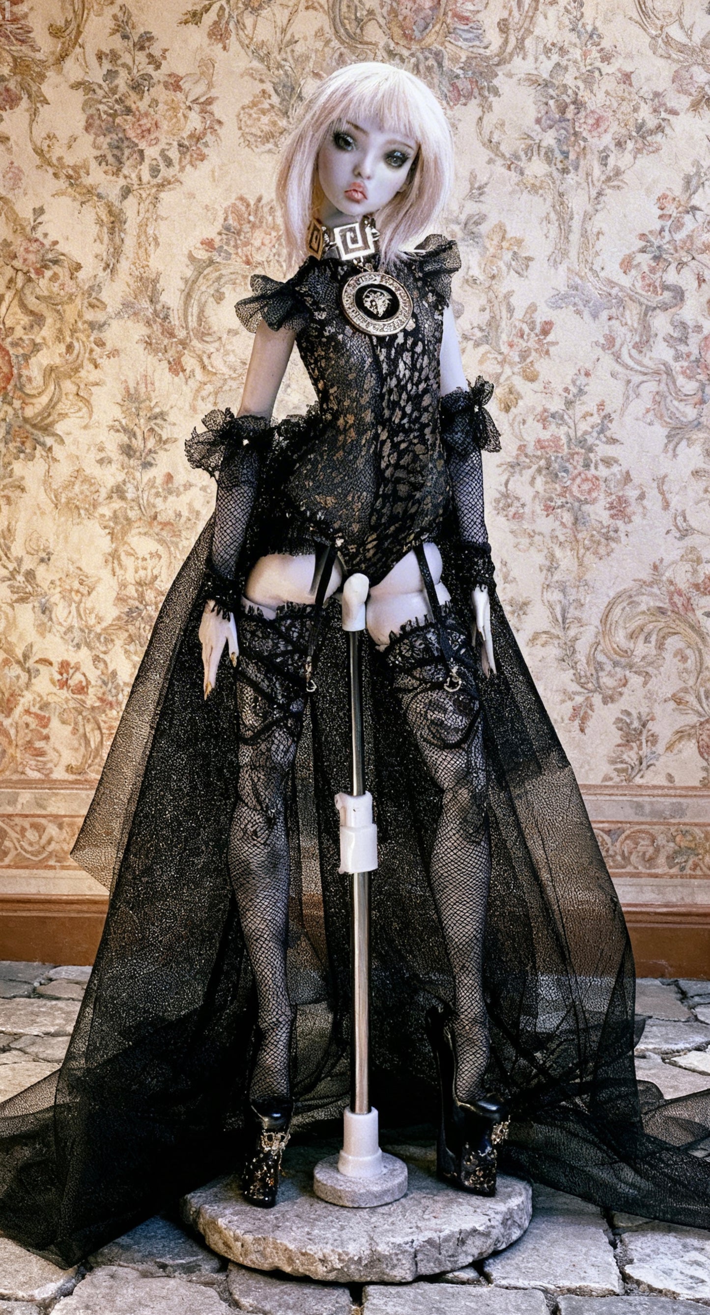 Einzelstück! Edles Gotik Outfit  schwarz- gold für Popovy Sisters VENUS BJD 1/4 Puppen.