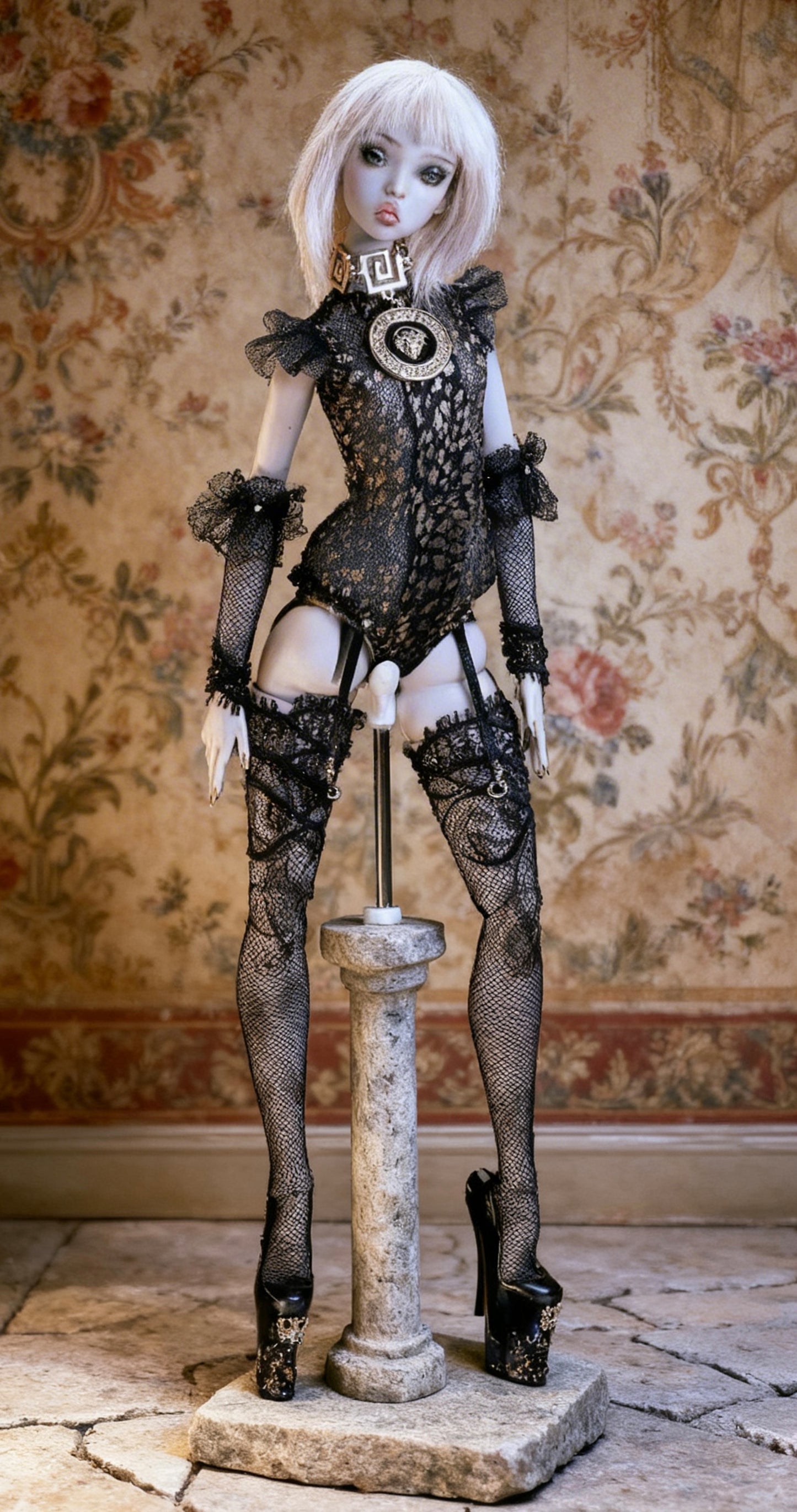 Einzelstück! Edles Gotik Outfit  schwarz- gold für Popovy Sisters VENUS BJD 1/4 Puppen.