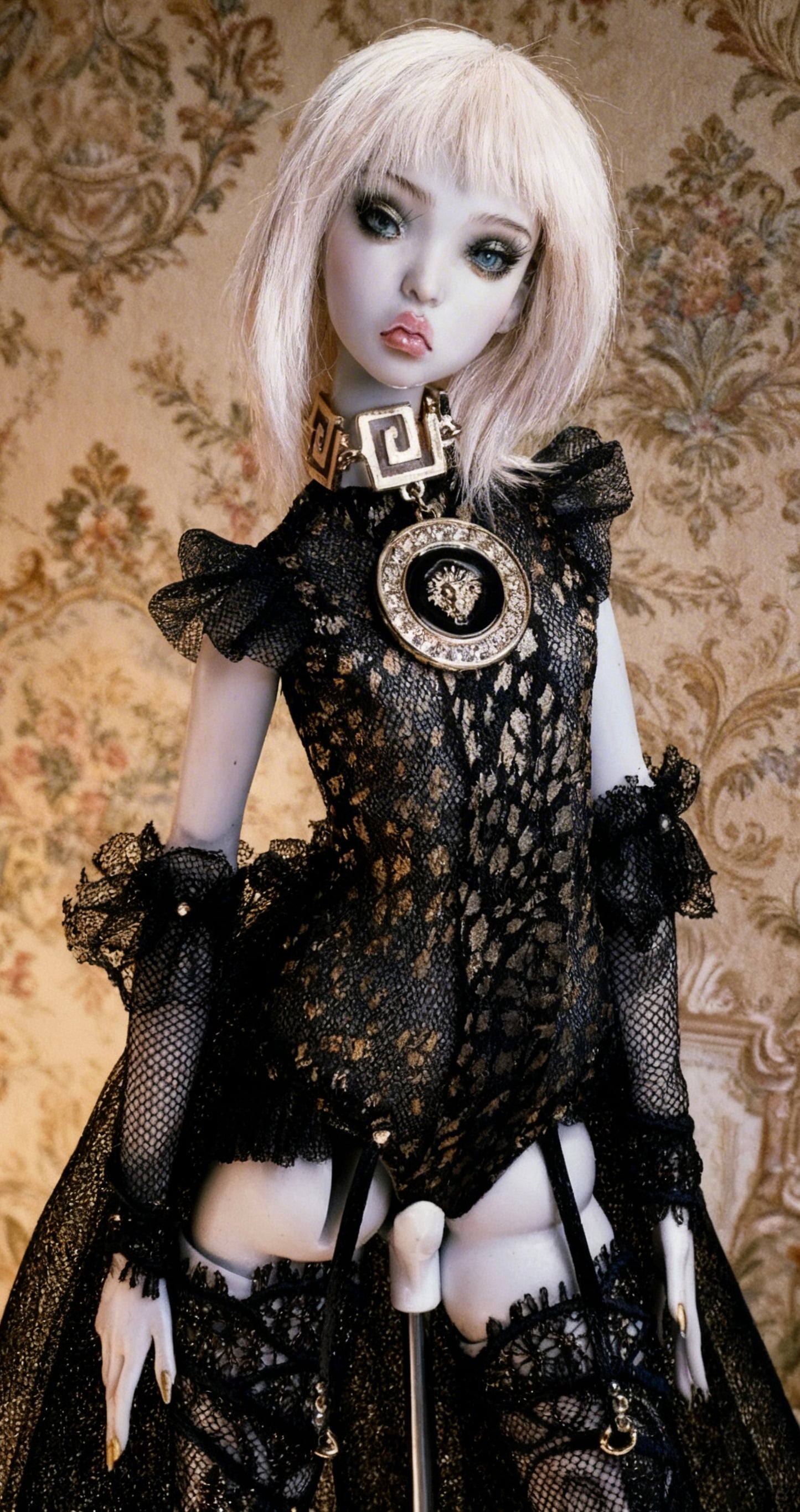 Einzelstück! Edles Gotik Outfit  schwarz- gold für Popovy Sisters VENUS BJD 1/4 Puppen.