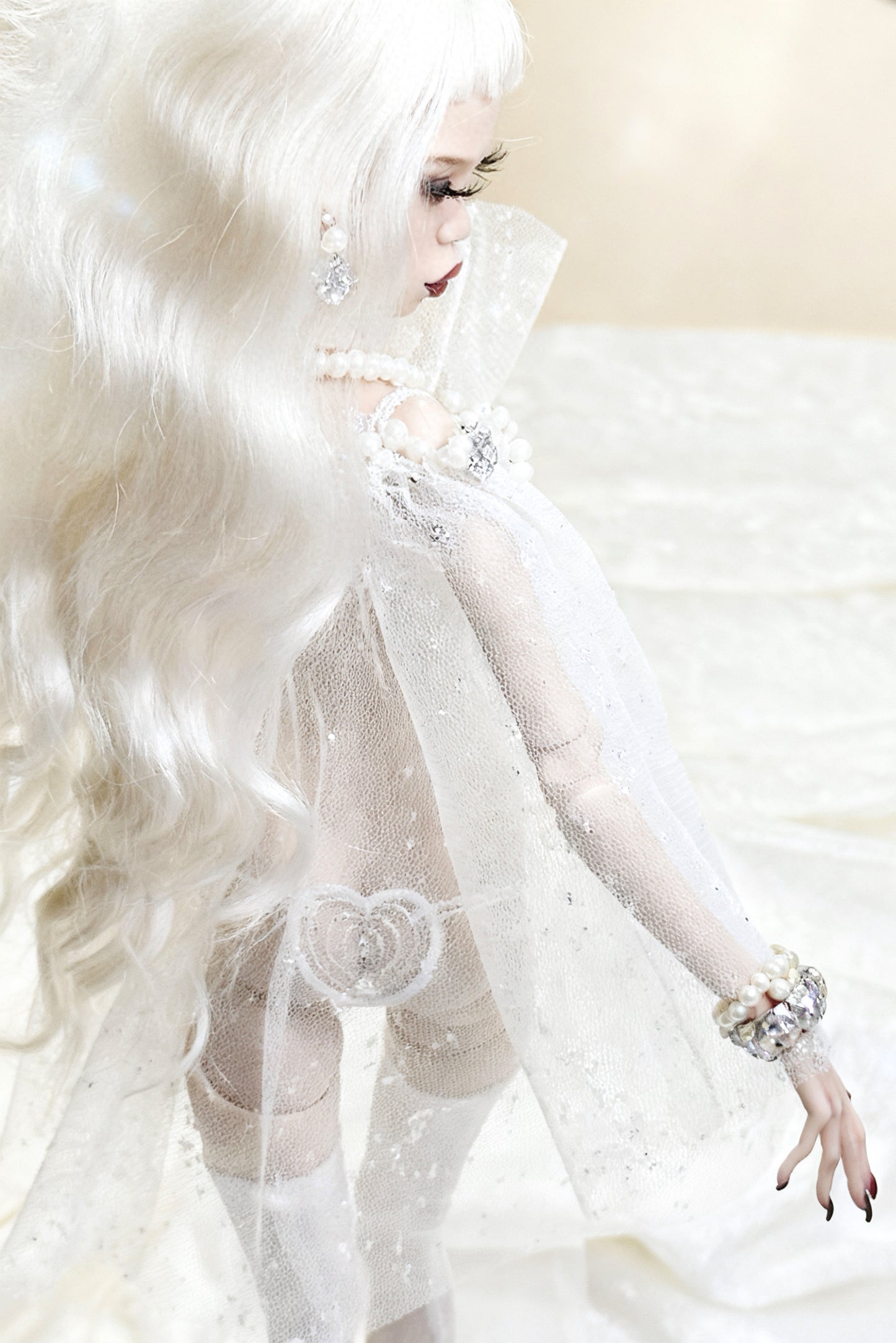 Edles Lingerie Set  Bustier + Höschen + Morgenmantel + Strümpfe für Popovy Sisters Body Type IV  BJD 1/4 Puppen.