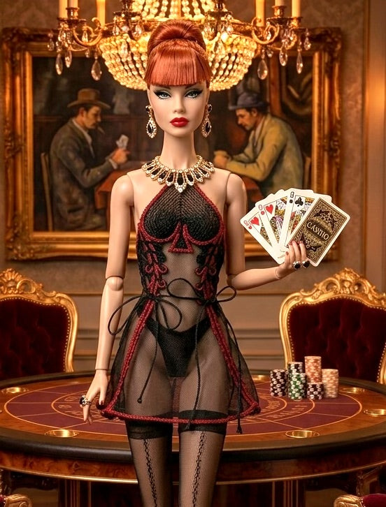 Casino Kleider  für Fashion Royalty, Poppy Parker, Nu Face und BB MTM Puppen  mit Strümpfen (Kopie)