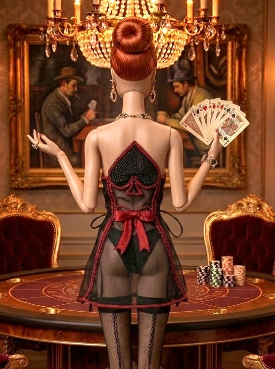 Casino Kleider  für Fashion Royalty, Poppy Parker, Nu Face und BB MTM Puppen  mit Strümpfen (Kopie)