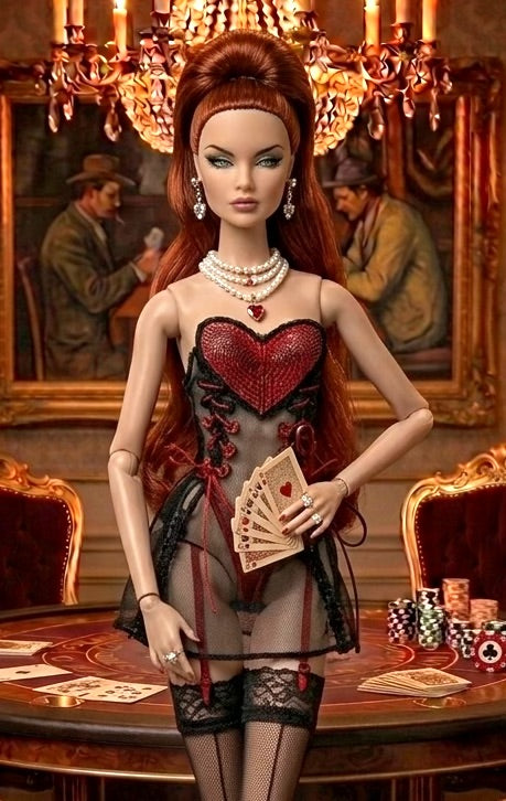 Casino Kleider  für Fashion Royalty, Poppy Parker, Nu Face und BB MTM Puppen  mit Strümpfen (Kopie)