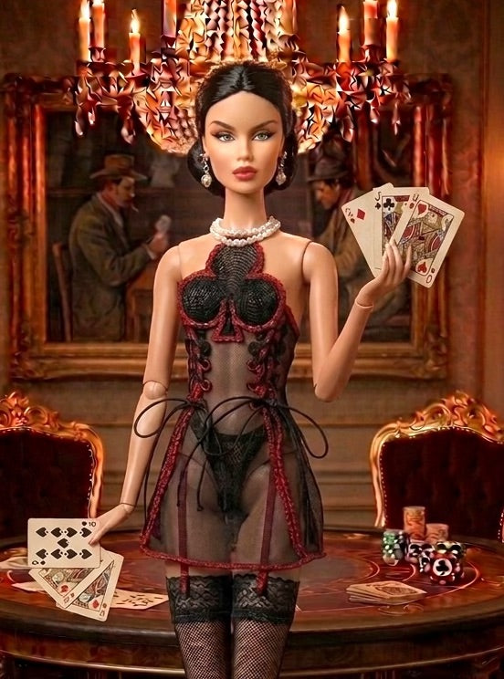 Casino Kleider  für Fashion Royalty, Poppy Parker, Nu Face und BB MTM Puppen  mit Strümpfen (Kopie)