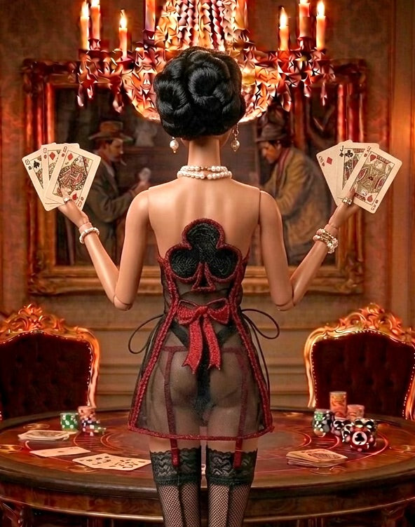 Casino Kleider  für Fashion Royalty, Poppy Parker, Nu Face und BB MTM Puppen  mit Strümpfen (Kopie)