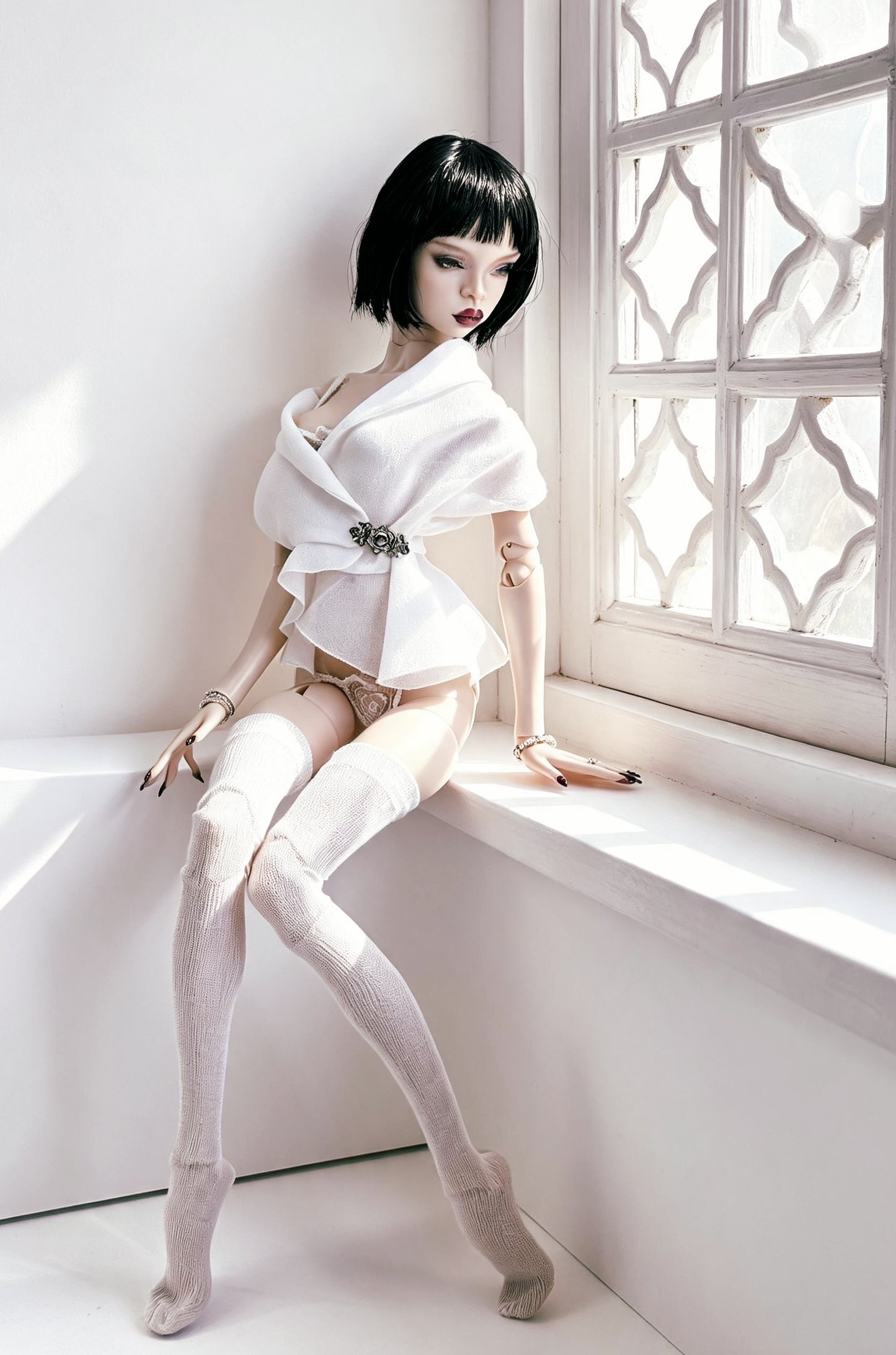 Edles Lingerie Set  Bustier + Höschen + Bluse + Strümpfe für Popovy Sisters Body Type IV  BJD 1/4 Puppen.