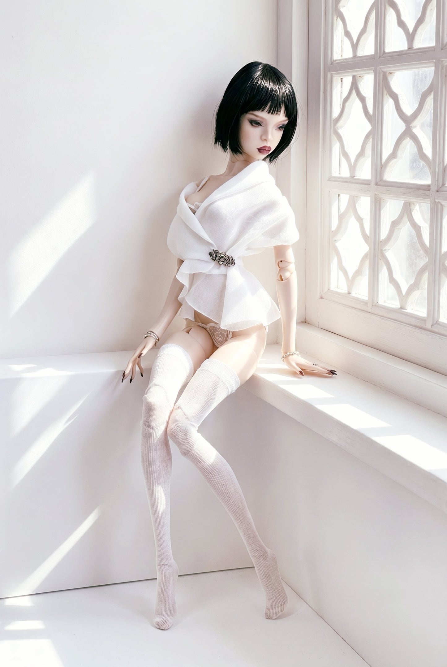 Edles Lingerie Set  Bustier + Höschen + Bluse + Strümpfe für Popovy Sisters Body Type IV  BJD 1/4 Puppen.