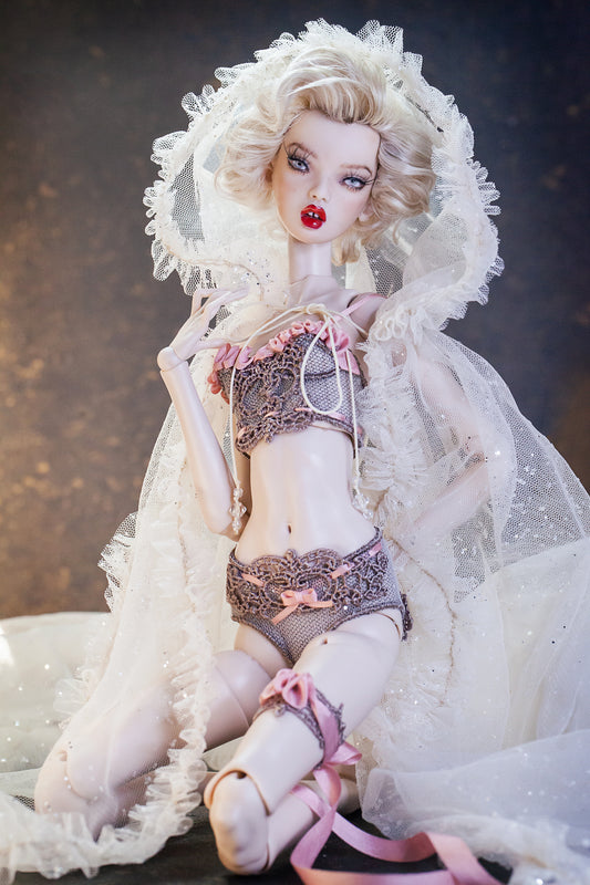 Edle Dessous für Popovy Sisters & Recast Puppen. Pantie + Bra mit Strumpfband und evtl. Morgenmantel