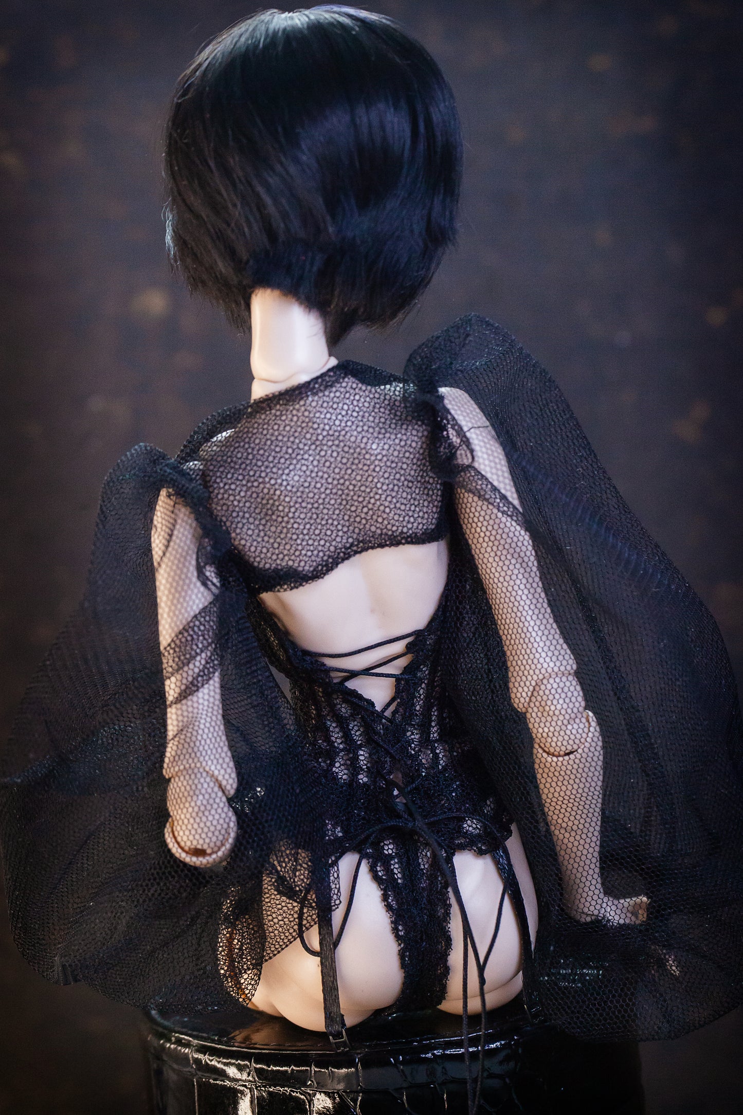 Edle Dessous Lingerie für Popovy Sisters BJD 1/4 Puppen. Corsage + Tanga mit Strümpfen und Bolero