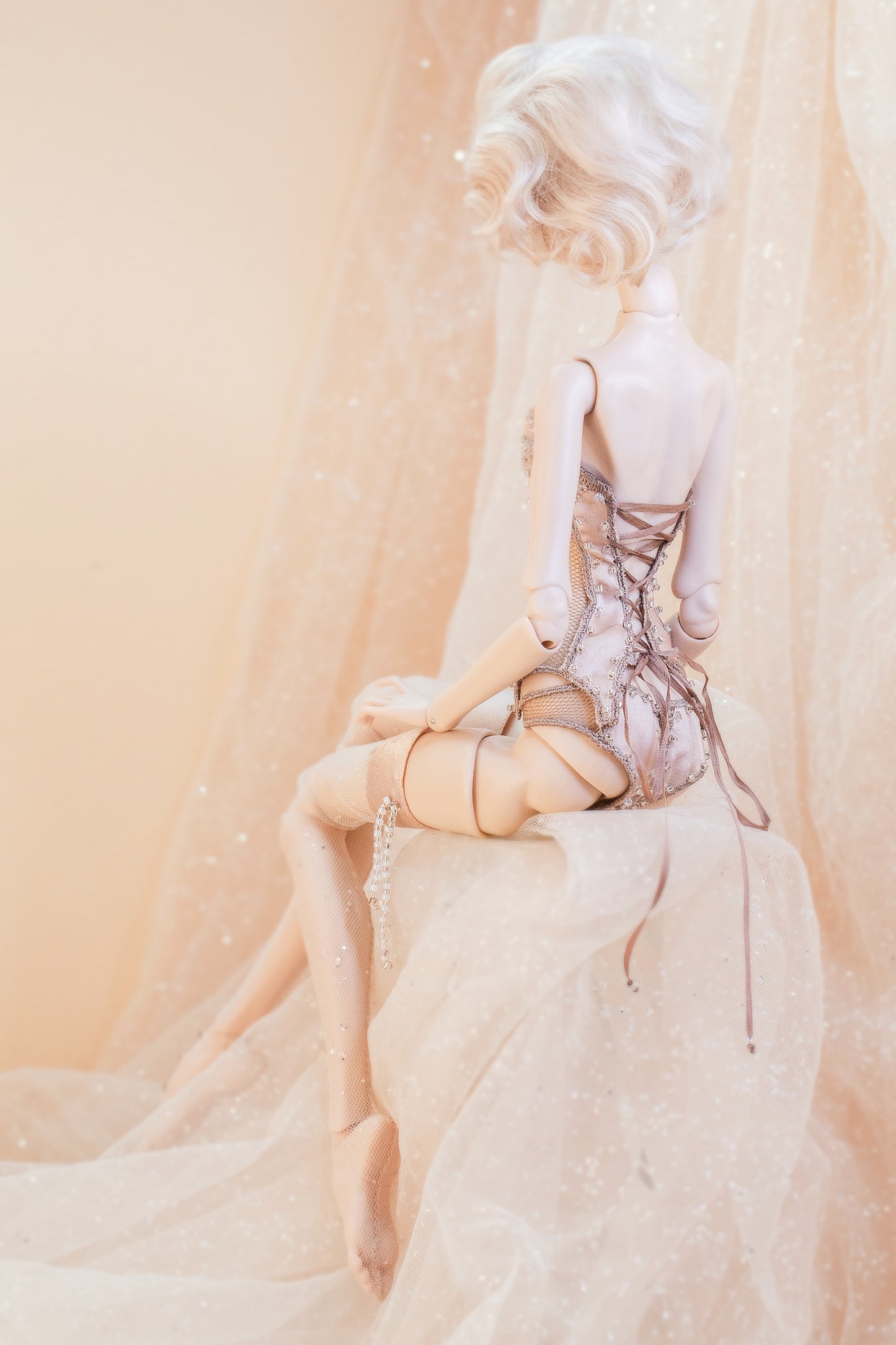 Edle Dessous für Popovy Sisters & Recast Puppen. Pantie + Corset mit Strümpfen