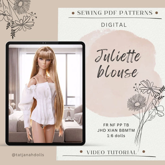 PDF Digital Pattern Juliette blouse for Integrity toys Fashion Royalty Nu Face Poppy Parker  BBMTM  Mizi Jhd Xian Xian dolls + Video Tutorial