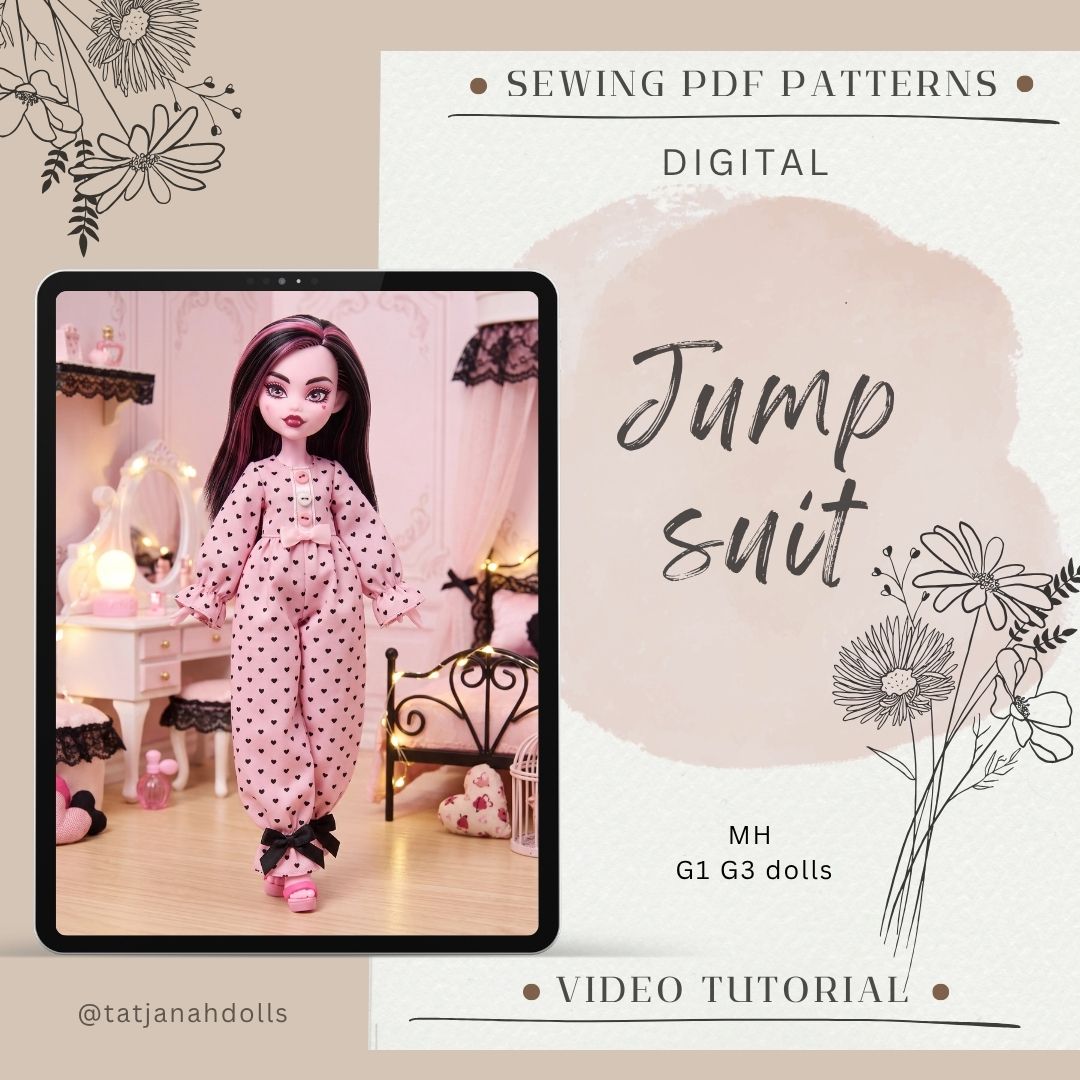 PDF Digital Pattern Jumpsuit overall for monster MH G1 + G3 dolls + Video Tutorial