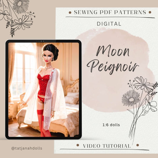 PDF Digital Pattern Moon Peignoir ( Robe) for  1/6 ( Integrity toys, BB MTM) dolls  + Video Tutorial