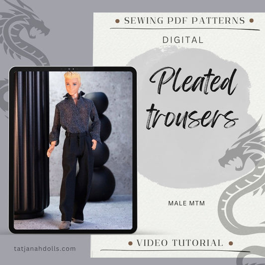 PDF Digital Pattern pleated trousers for 1:6  12“ male MTM fashion dolls  + Video Tutorial