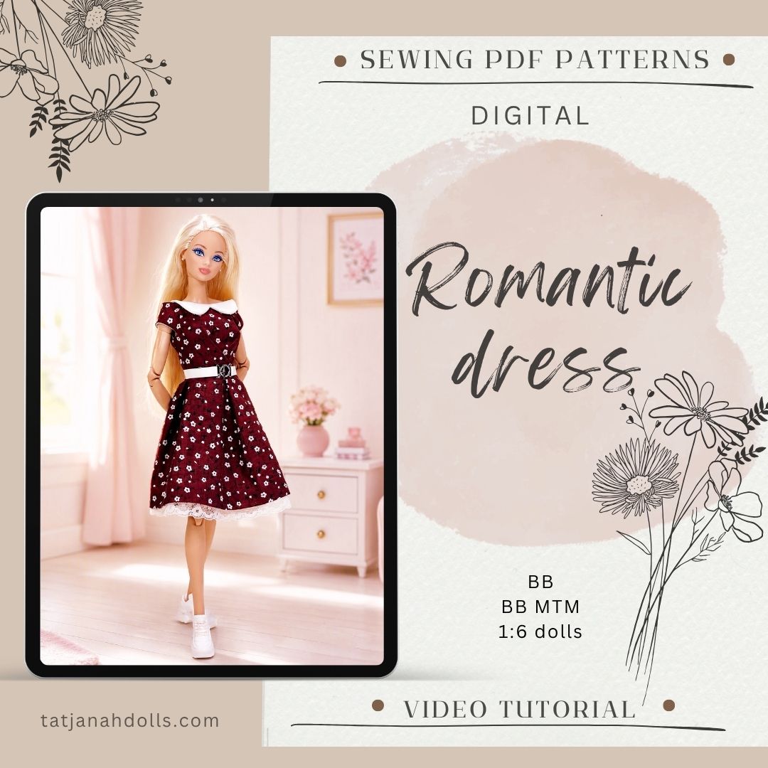 PDF Digital Pattern Romantic dress for BB doll + video tutorial