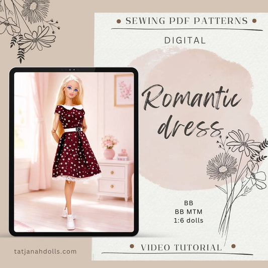 PDF Digital Pattern Romantic dress for BB doll + video tutorial
