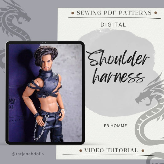 PDF Digital Pattern Leder Gotik - Punk -  Shoulder Harness, Portupe für Adonis Mizi JHD Male Doll  + Video Tutorial