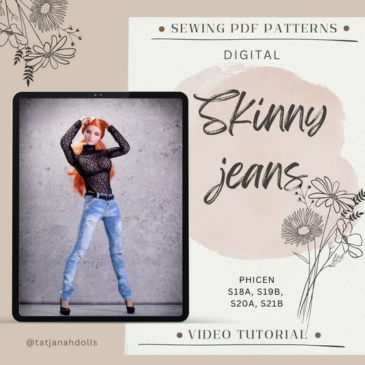 PDF Digital Pattern skinny jeans denim for Phicen/TBL S18A S19B S20A S21B - Action Figur. YouTube VIDEO tutorial.
