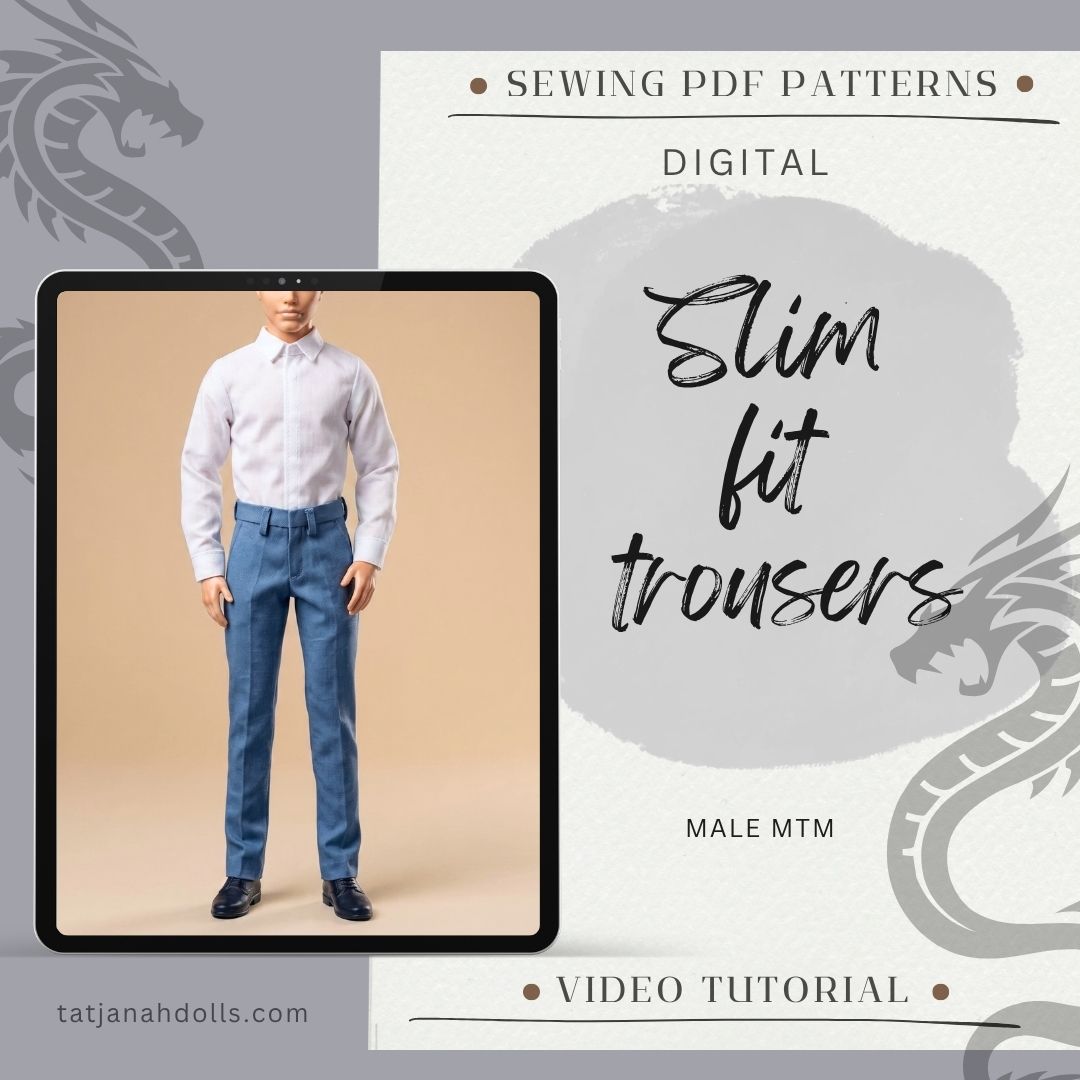 PDF Digital Pattern slim fit trousers pants for male MTM dolls  + Video Tutorial