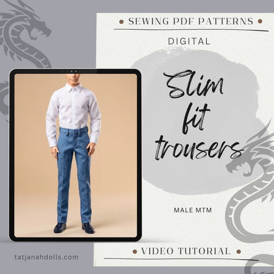 PDF Digital Pattern slim fit trousers pants for male MTM dolls  + Video Tutorial
