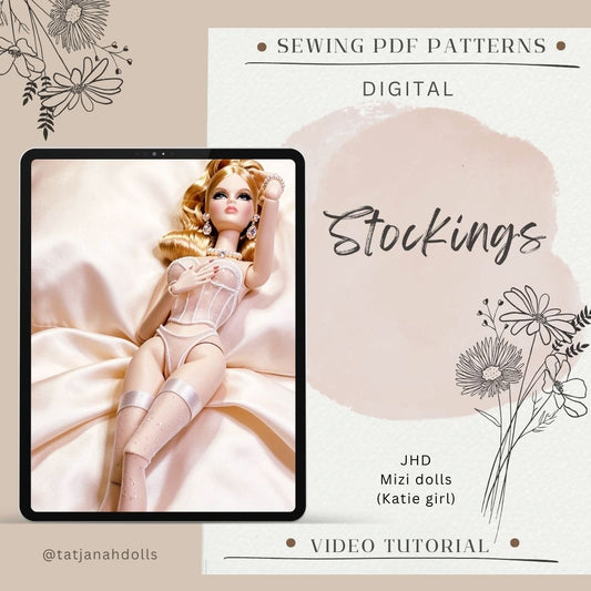 PDF Digital Pattern stockings socks  for JHD Mizi Katie girl dolls  + Video Tutorial