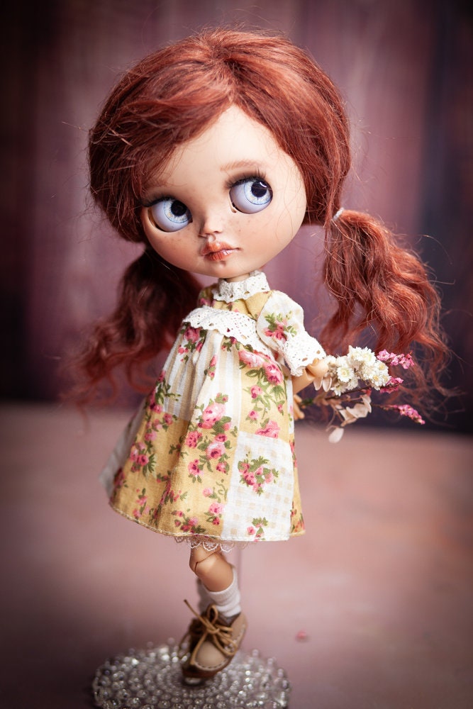 Blythe Doll (OOAK) doll with red goat hair 1:6 Custom 30 cm.