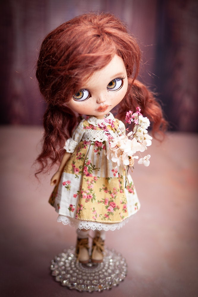 Blythe Doll (OOAK) doll with red goat hair 1:6 Custom 30 cm.