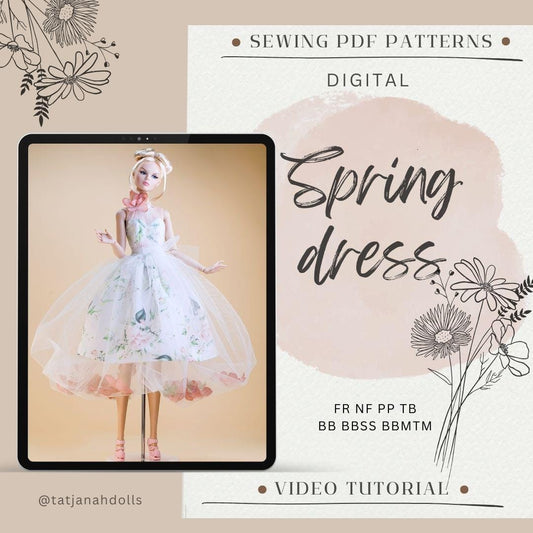 PDF Digital Pattern spring balloon dress for BB &amp; Integrity toys dolls. VIDEO tutorial.