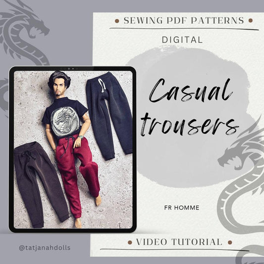 PDF Digital Pattern casual trousers for male FR HOMME dolls Integrity toys. Video tutorial.