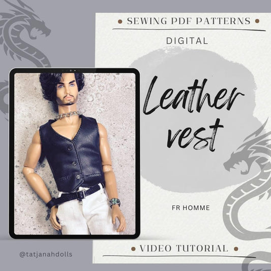 PDF Digital Pattern leather vest for male FR HOMME Monarch doll Integrity toys.