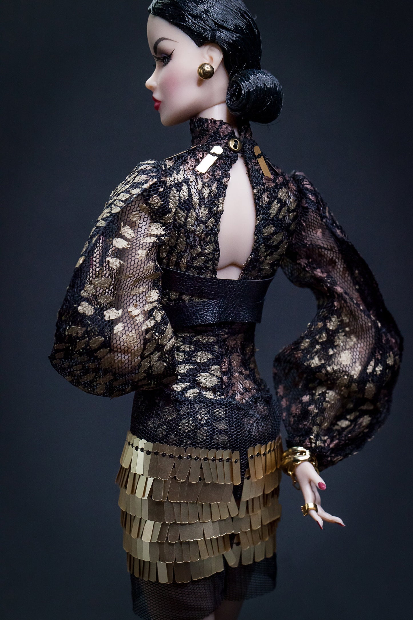 Black and gold snake print dress for Integrity Toys Poppy Parker Nu Face Fashion Royalty dolls