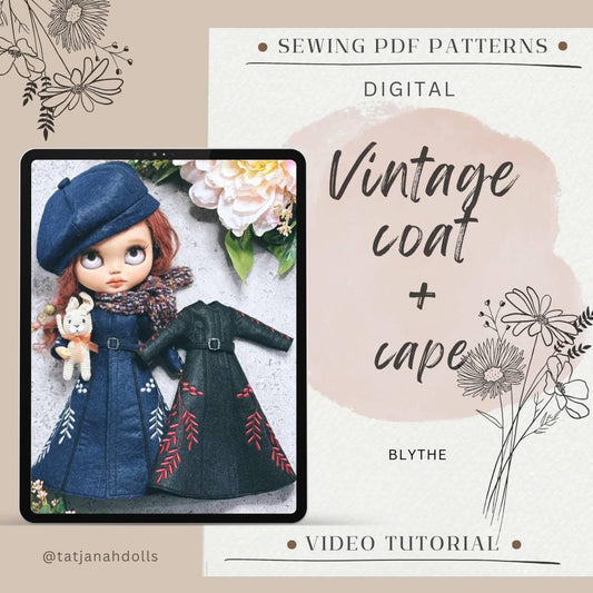 PDF Digital Pattern filt vintage coat for Blythe dolls. VIDEO tutorial.