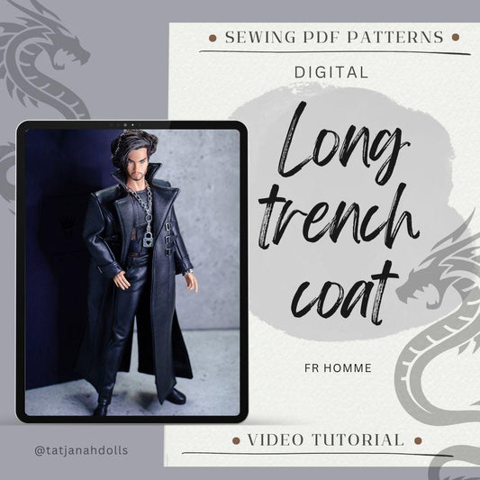 PDF Digital Pattern long trench coat for male FR HOMME Monarch doll Integrity toys.