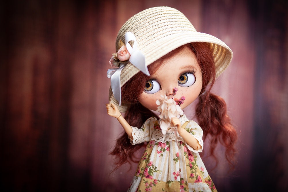 Blythe Doll (OOAK) doll with red goat hair 1:6 Custom 30 cm.
